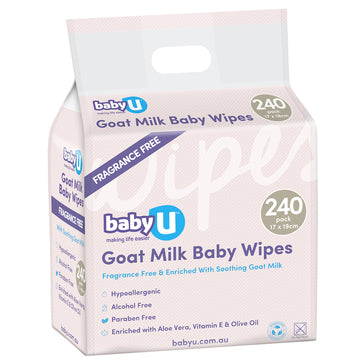 Baby U Goats Milk Wipes 240 Pack Biodegradable Fragrance Free Nappy Cleanser