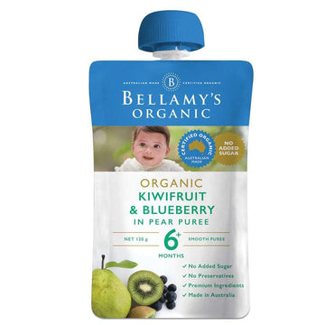 Bellamy's Organic Kiwifruit & Blueberry 120g 6+ Months Baby Smooth Pear Puree