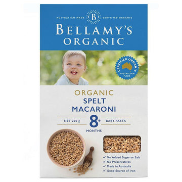 Bellamy's Organic Spelt Macaroni Pasta 200g 8+ Months Baby Infant Feeding Food