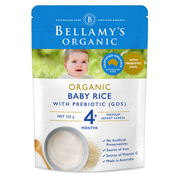 Bellamy's Organic Baby Rice With Prebiotic 125g Pouch 4+ Months Infant Cereal