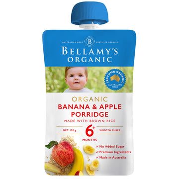 Bellamy's Organic Banana & Apple Porridge 120g Pouch 4+ Months Baby Smooth Puree