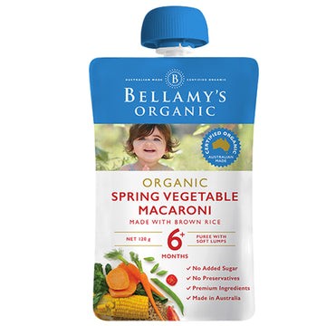 Bellamy's Organic Spring Vegetable Macaroni 120g 6+ Months Puree With Soft Lumps