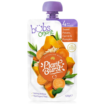 Bubs Organic Sweet Potato Carrot Pumpkin Pouch 120g 4+ Months Baby Smooth Puree