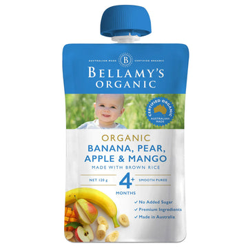 Bellamy's Organic Banana Pear Apple & Mango 120g 4+ Months Infant Feeding Food