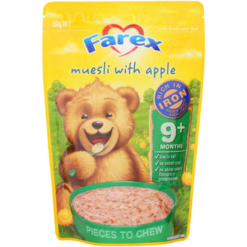 Farex Muesli With Apple Pouch 150g 9+ Months Rich In Iron Infant Baby Feeding