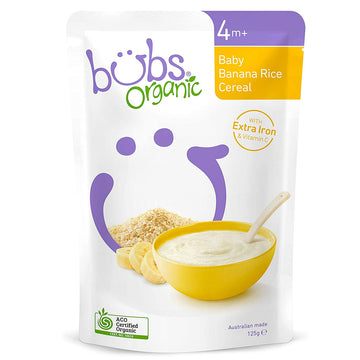 Bubs Organic Banana Rice Cereal Pouch 125g 4+ Months Infant Feeding Porridge