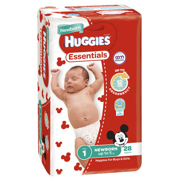 Huggies Essentials Newborn Size 1 Nappies Baby Infant Disposable Diapers 28 Pack