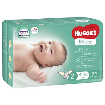 Huggies Ultimate Infant Nappies Size 2 Unisex Baby Disposable Nappy Pads 24 Pack