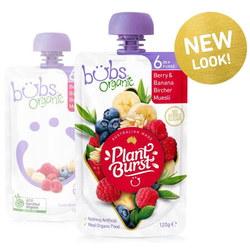 Bubs Organic Berry & Banana Bircher Muesli Pouch 120g 6+ Months Puree Baby Food