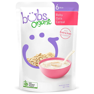 Bubs Organic Baby Oats Cereals 125g 6+ Infant Feeding Porridge With Vitamin C