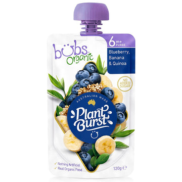 Bubs Organic Blueberry Banana & Quinoa Pouch 120g 6+ Months Feeding Baby Puree