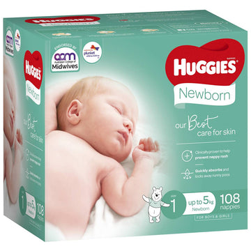 Huggies Newborn Nappies Jumbo Size 1 Infant Baby Disposable Nappy Pads 108 Pack
