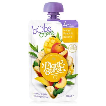 Bubs Organic Mango Peach & Banana Pouch 120g 4+ Months Smooth Puree Infant Food