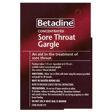 Betadine Concentrated Sore Throat Gargle Antibacterial Povidone Iodine 15mL
