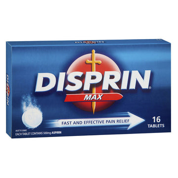 Disprin Max Aspirin Dispersable Tablets Muscle Pain Fever Relief 16 Pack 500Mg