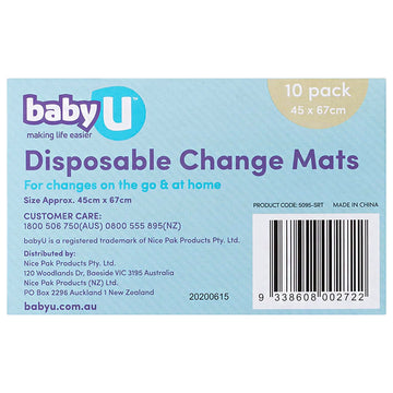 Baby U Disposable Portable Change Mats Nappies Diaper Changing Pads Mat 10 Pack