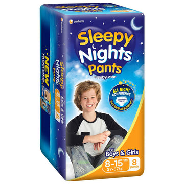Babylove Sleepy Nights Pants Sizes 8-15 Years 27-57Kg Overnight Nappies 8 Pack