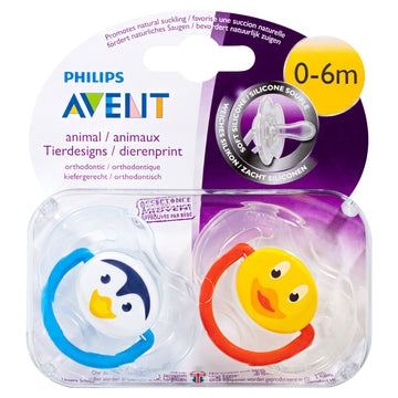 Avent Animal Soothers 0-6 Months Soothie Teat Baby Dummy Feeding Pacifier 2 Pack