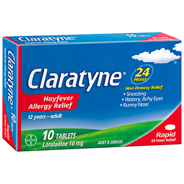 Claratyne Antihistamine Hayfever Allergy 24Hr Relief Non Drowsy 10mg 10 Tablets