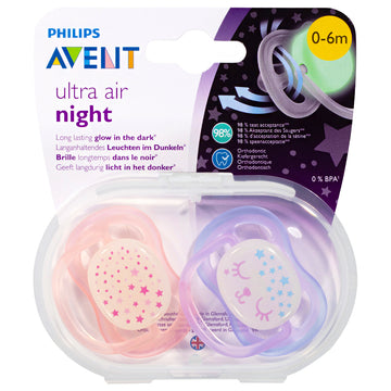 Avent Ultra Air Night Soothers 0-6M Baby Orthodontic Pacifiers BPA Free 2 Pack