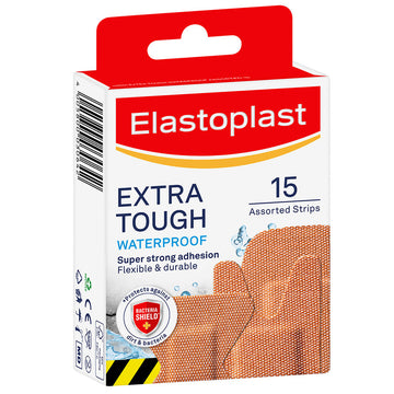 Elastoplast Extra Tough Waterproof Plasters Strips Bandages Pad Assorted 15 Pack
