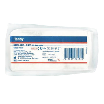 Handy Gauze Sterile Swabs Wound Dressings 100 Pack Medical First Aid 5Cm x 5Cm