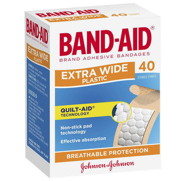 Band-Aid Extra Wide Plastic Strips Plaster Adhesive Bandages Dressings 40 Pack