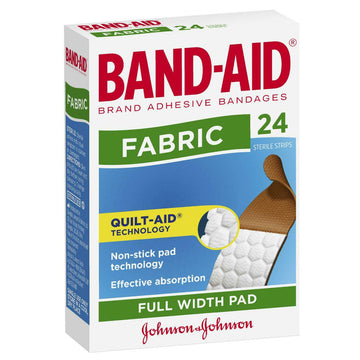 Band-Aid Fabric Full Width Pad Strips Adhesive Bandage Plaster Dressings 24 Pack