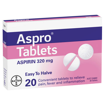 Aspro Clear Aspirin Fever Muscle Pain Inflammation Relief Tablets 320mg 20 Pack