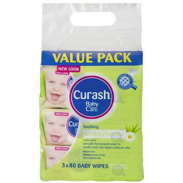 Curash Baby Care Aloe Vera & Chamomile Wet Wipes Paraben Free Skin Care 3 Pack