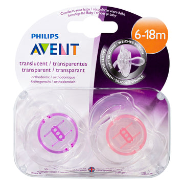 Avent Translucent Soother 0-6 Months Baby Dummies Soft Pacifier BPA Free 2 Pack