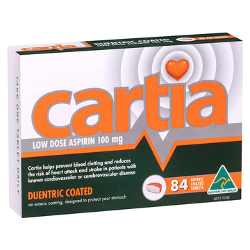 Cartia Duentric Coated Tablets Low Dose Aspirin Blood Clotting 100mg 84 Pack