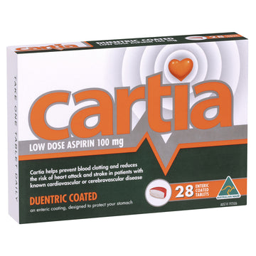 Cartia Duentric Coated Tablets Low Dose Aspirin Blood Clotting 100mg 28 Pack