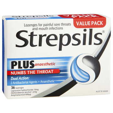 Strepsils Plus Anaesthetic Sore Throat Numbing Pain Relief Treatment 36 Lozenges
