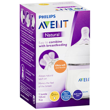 Avent Natural Baby Feeding Bottles 0M+ 125mL Breastfeeding Ultra-Soft Teats 1 Pc