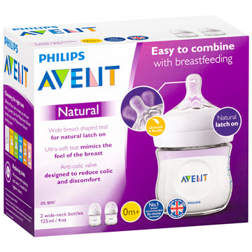 Avent Natural Baby Feeding Bottles 0M+ 125mL Breastfeeding Ultra-Soft Teats 2 Pk