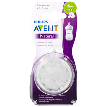 Avent Natural Teat 1m+ Slow Flow Flexible Ultra Soft BPA Free Anti-Colic 2 Pack