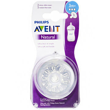 Avent Natural Teat 3m+ Medium Flow Flexible Ultra Soft BPA Free Anti-Colic 2 Pk