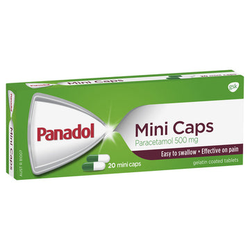 Panadol Mini Caps Paracetamol Pain Relief Caplets Tablets Headache 20 Pack 500Mg