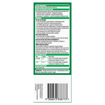 Panadol Optizorb Tablets Paracetamol Muscle Pain Relief Headache 20 Pack Tabs