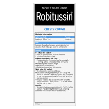 Robitussin Chesty Throat Congestion Soothing Relief Cough Liquid Syrup 200mL