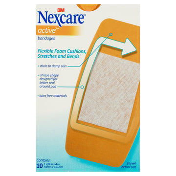 Nexcare Active Large Strips 10 Pack Wound Blister Bandages Cushion Pad First Aid