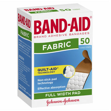 Band-Aid Fabric Strips Adhesive Plaster Gauze Tape Bandages Dressings 50 Pack