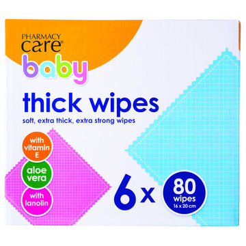 Pharmacy Care Baby Thick Wet Wipes Hypoallergenic Alcohol Free 6 x 80 Sheets