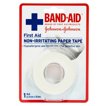 Band-Aid First Aid Non-Irritating Paper Tape Roll Bandage Dressings 2.5Cm x 9.1M