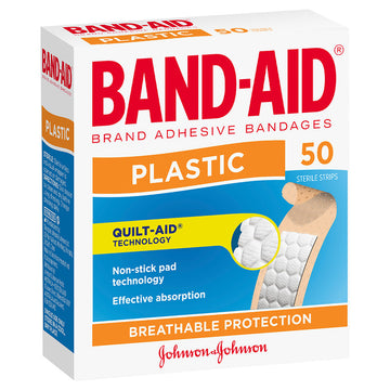 Band-Aid Plastic Strips Plaster Tape Adhesive Bandages Gauze Dressings 50 Pack
