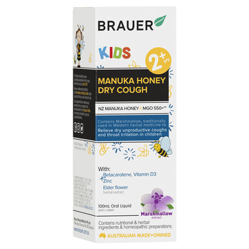 Brauer Kids Manuka Honey Dry Cough Oral Liquid 2 Years+ Irritated Throat 100mL