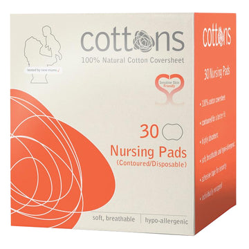 Cottons Breast Nursing Pads 100% Natural Cotton Absorbent Breastfeeding Pad 30Pk