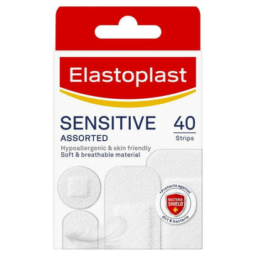 Elastoplast Sensitive Assorted Strips White 40 Pack Plasters Pain Free Removal
