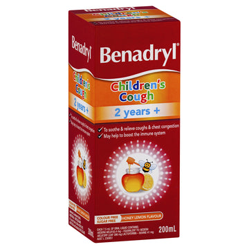 Benadryl Children's Cough Oral Liquid 2+ Years Honey Lemon Immune Support 200mL